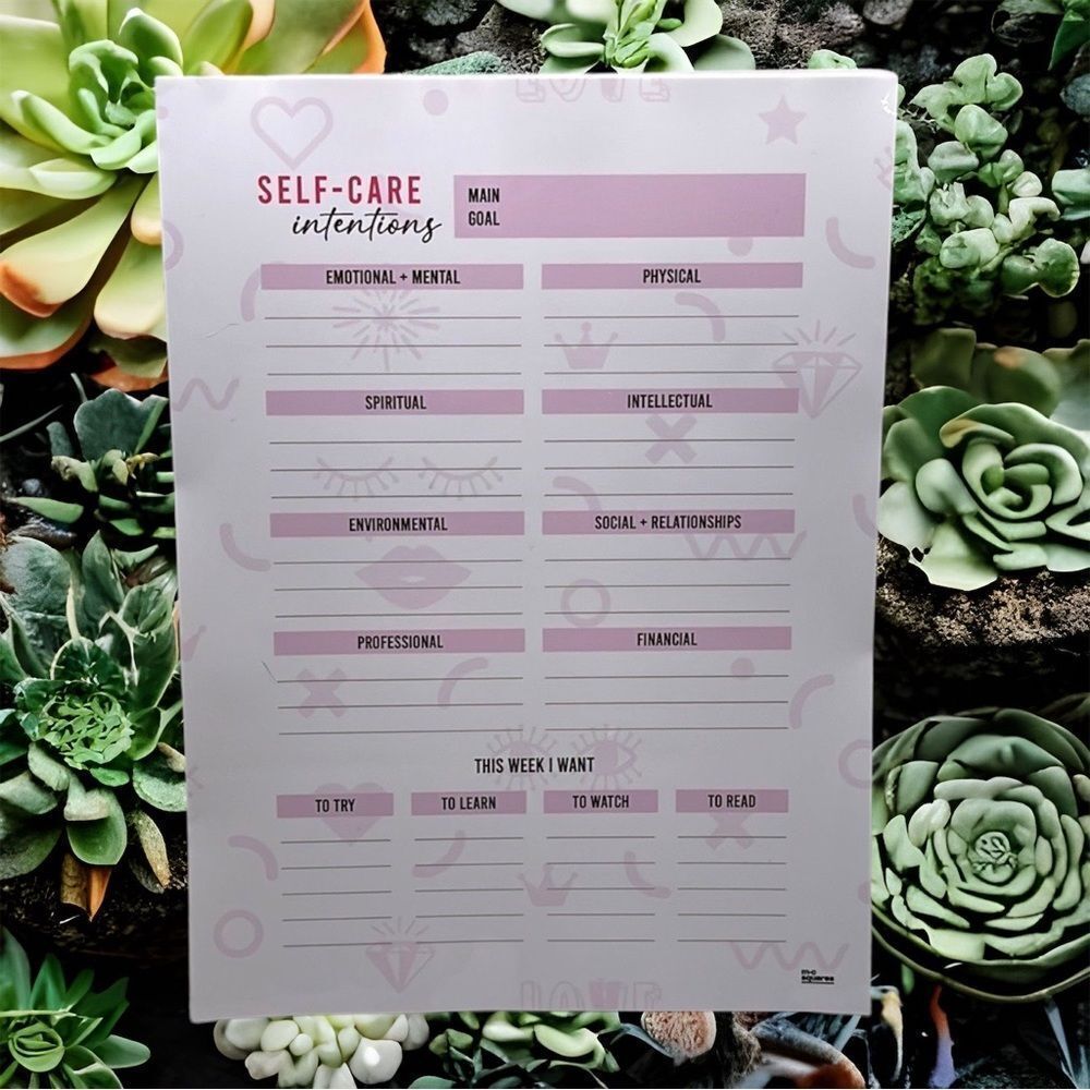 NWT M.C. squares SELF CARE INTENTIONS TRACKER Reusable adhesive white board